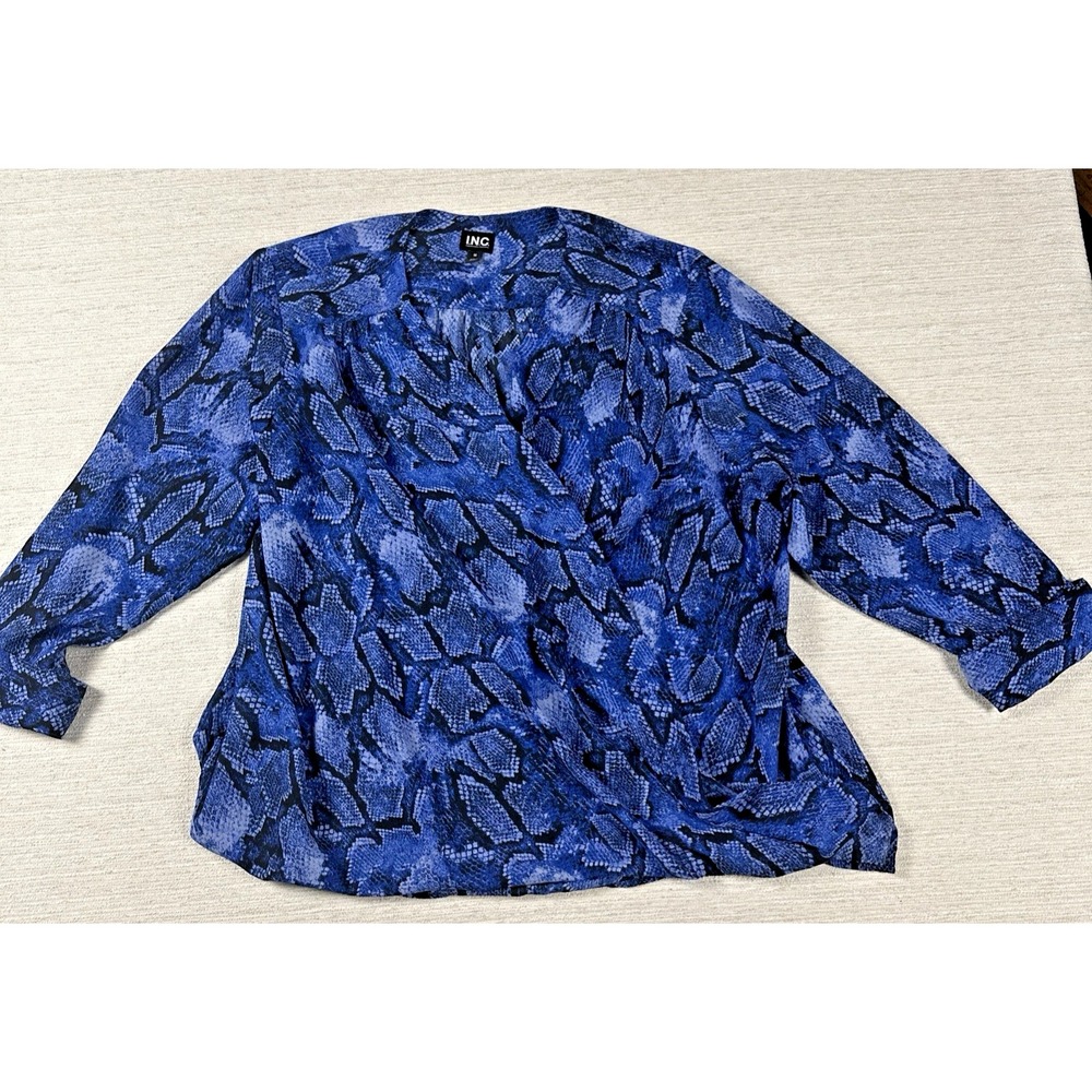 Snakeskin Faux Wrap Blouse 3X Y2K Animal Print Statement Going Out INC Blue INC